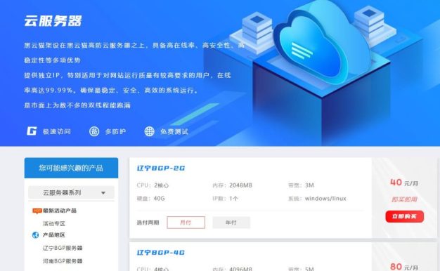 黑云猫：新老客户均可享受低至65折扣，四川/宿迁/泉州/山东高防服务器，高防16核16G低至88元起（可选200Gbps-400Gbps防御）