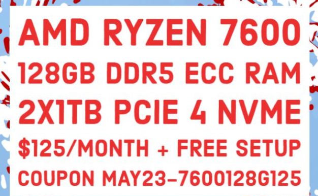 ReliableSite美国纽约/迈阿密AMD Ryzen 7600独立服务器：128G DDR5/2TB NVMe/无限流量/1Gbps/IPMI/125美元/月