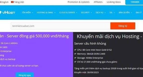 vHost越南WordPress托管主机：1网站/1数据库/50GB空间/无限流量/10个邮箱/100封邮件/75000越南盾/月