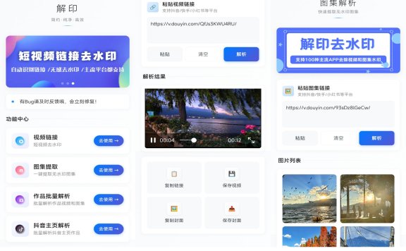 解印去水印 支持全网短视频+图集