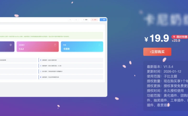 【移除授权版本】子比主题综合插件-八合一：砍价、团购、抽奖、统计、工单等